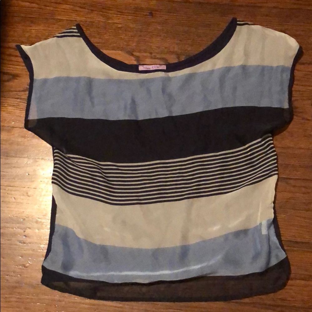 Sheer front top with stripes